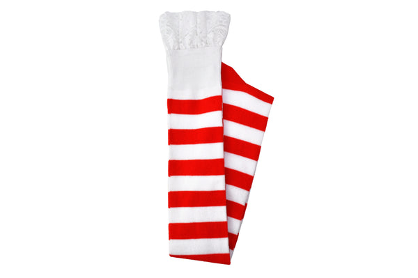 Red and White Stripe Over the Knee Lace Cuff