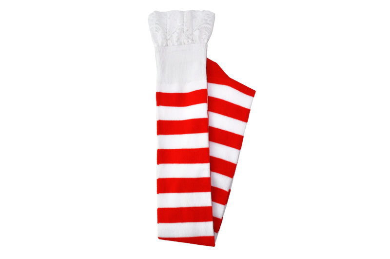 Red and White Stripe Over the Knee Lace Cuff