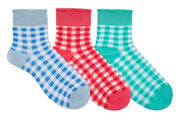 Sock House Co. Gingham 3 Pair Anklet Socks