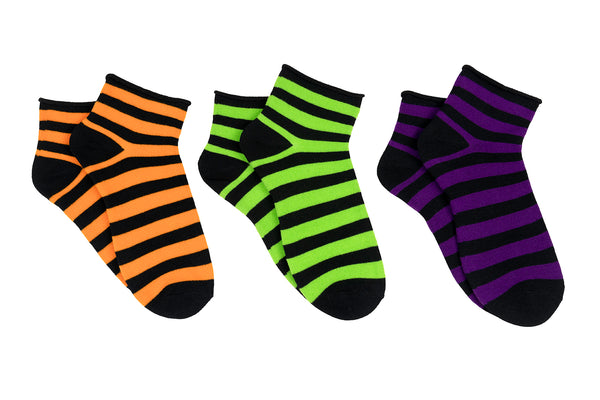 Everything Legwear Halloween Rugby Stripe 3 Pair Anklet Socks