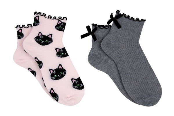 Everything Legwear Halloween Cat 2 Pair Ruffle Anklet Socks