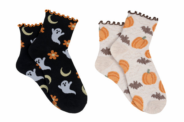 Everything Legwear Halloween Pumpkin & Ghost 2 Pair Anklet Socks