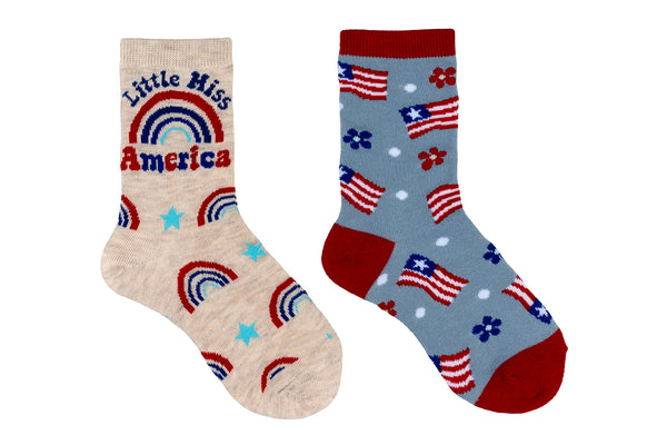 Everything Legwear Kids Little Miss America 2 Pair Crew Socks