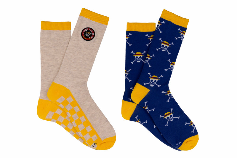 One Piece Straw Hat Patch 2 Pair Crew Socks