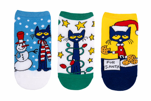 Pete the Cat Kids Christmas 3 Pair Pack Lowcut Socks