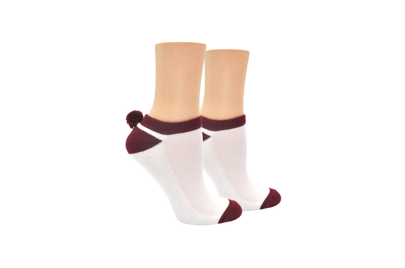Burgundy Sock House Co. Ladies Athletic Pom Pom Lowcut Sock