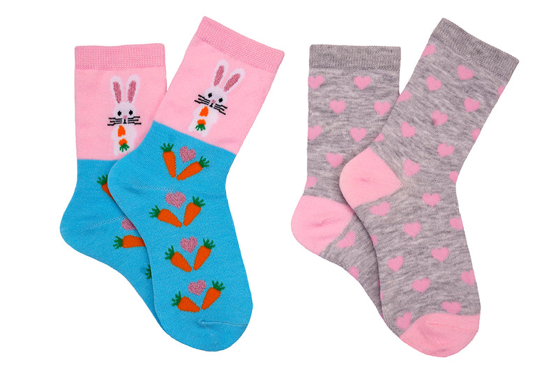 Everything Legwear Girls Easter Bunny & Hearts 2 Pair Crew Socks
