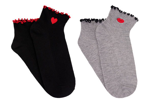 Everything Legwear Valentine's Heart & Lips 2 Pair Anklet Socks