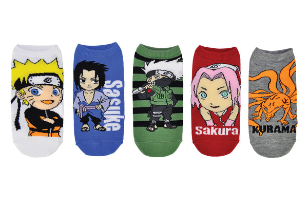 Naruto Kids 5 Pair Low Cut Socks Naruto, Sasuke, Kakashi, Sakura and Kurama