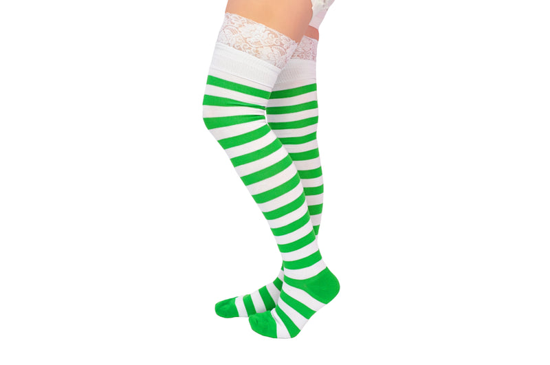 Green and White Stripe Over the Knee Lace Cuff