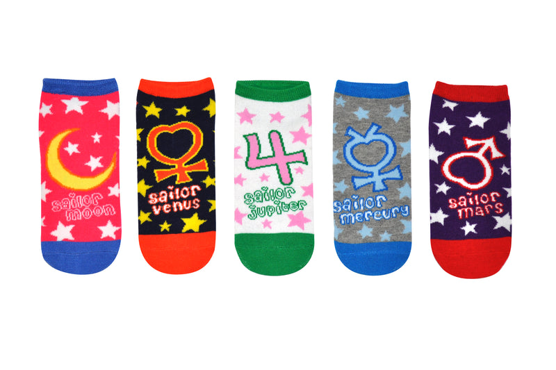 Sailor Moon Symbols 5 Pair Pack of Lowcut Socks Sailor Moon, Mercury, Jupiter, Venus, Mars.