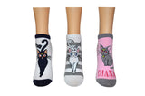 Sailor Moon Cats Luna, Venus, and Artemis 3 Pair Pack Lowcut Socks