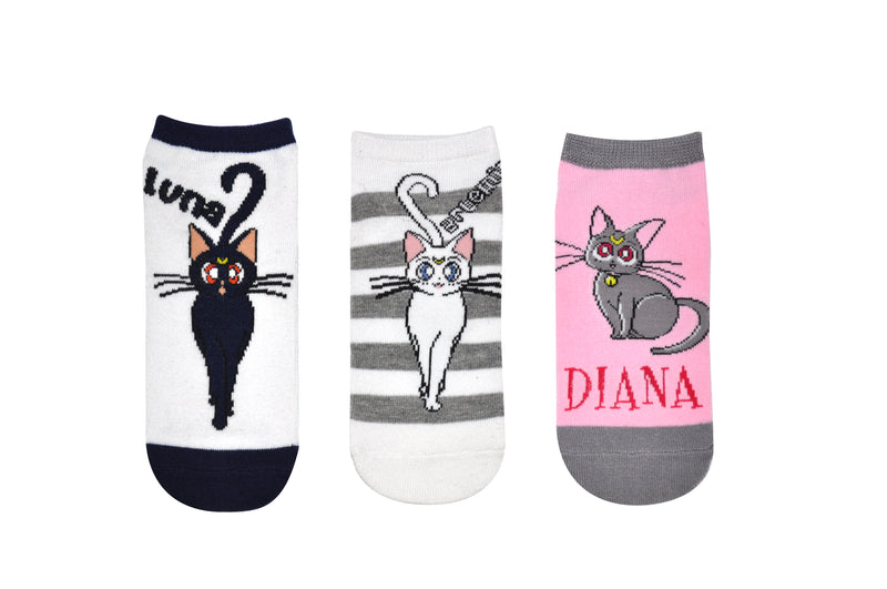 Sailor Moon Cats Luna, Venus, and Artemis 3 Pair Pack Lowcut Socks